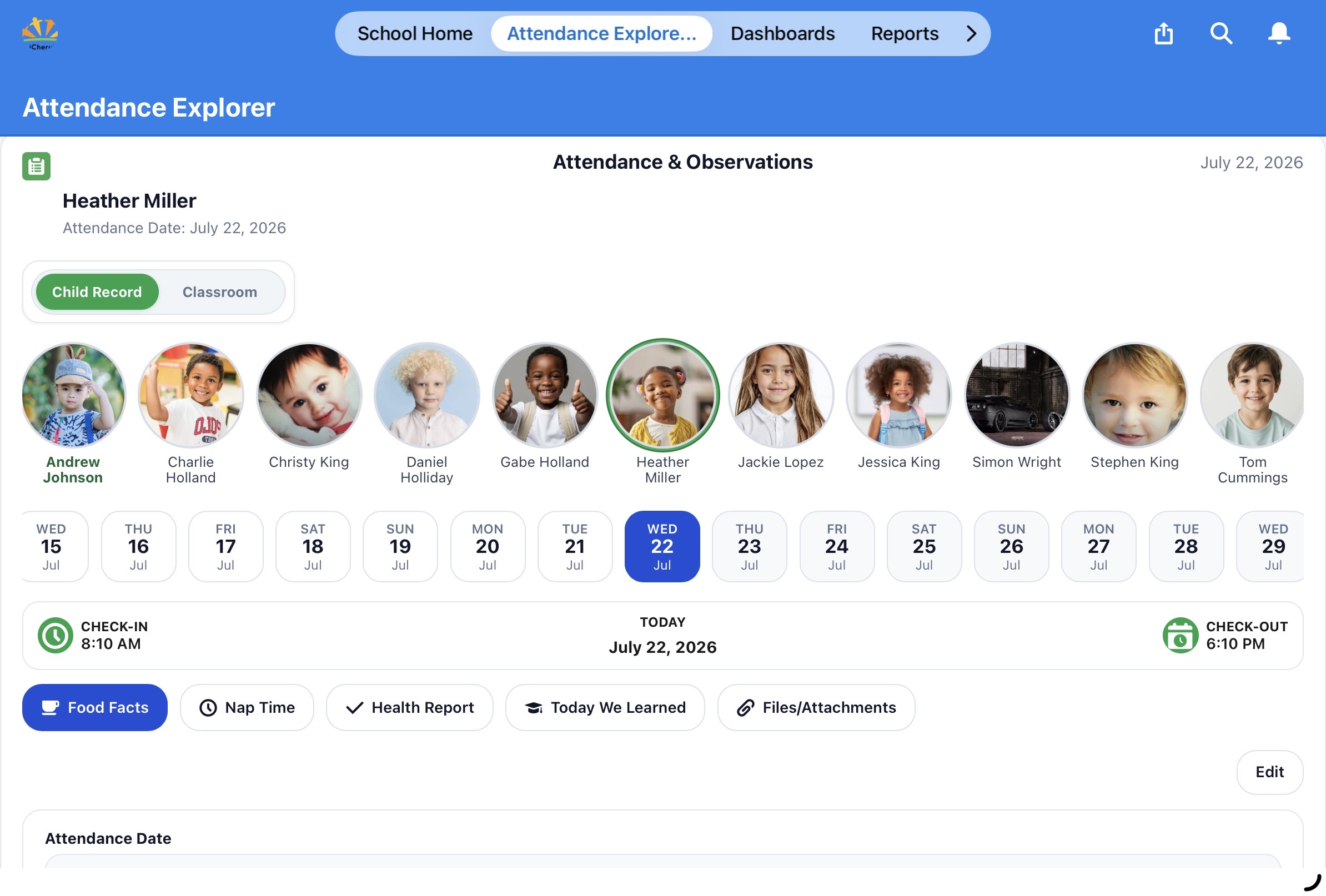 iCherub childcare management dashboard