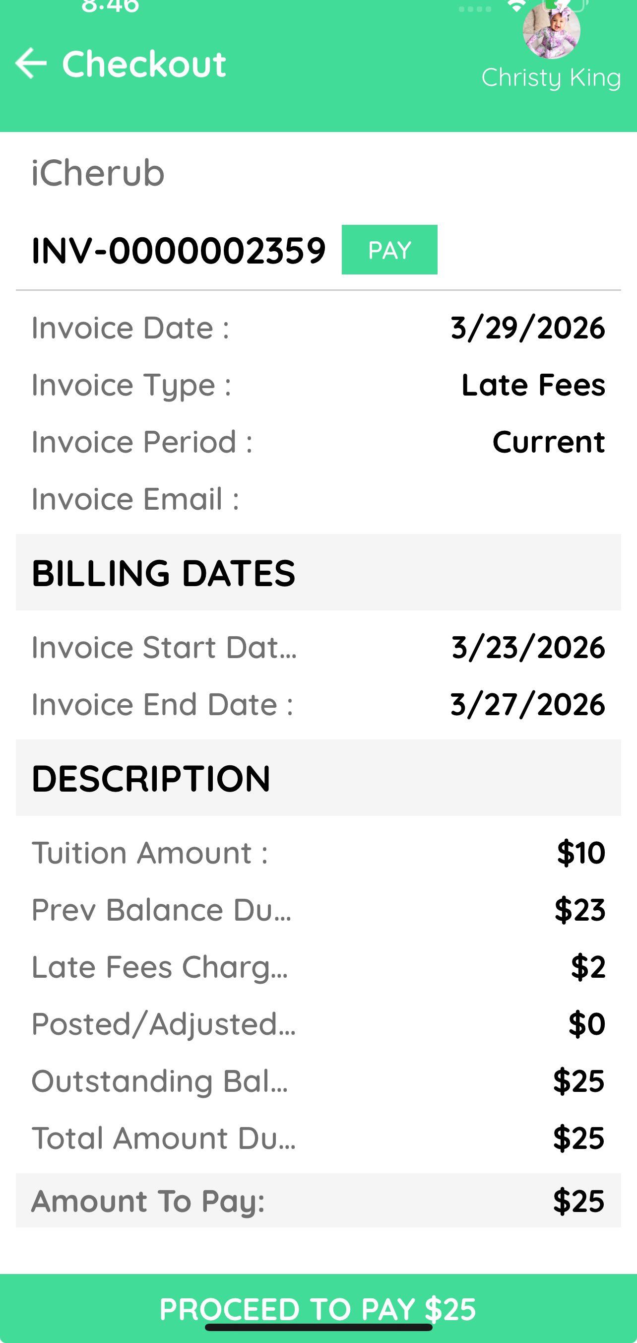 Tuition payment screenshot